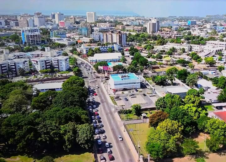 Aerial view of Kingston Jamaica cityscape and harbour