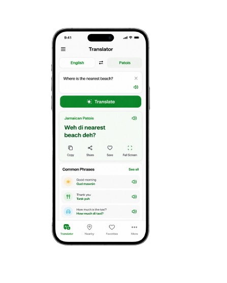 YardDove Translator app β English to Jamaican Patois with common travel phrases